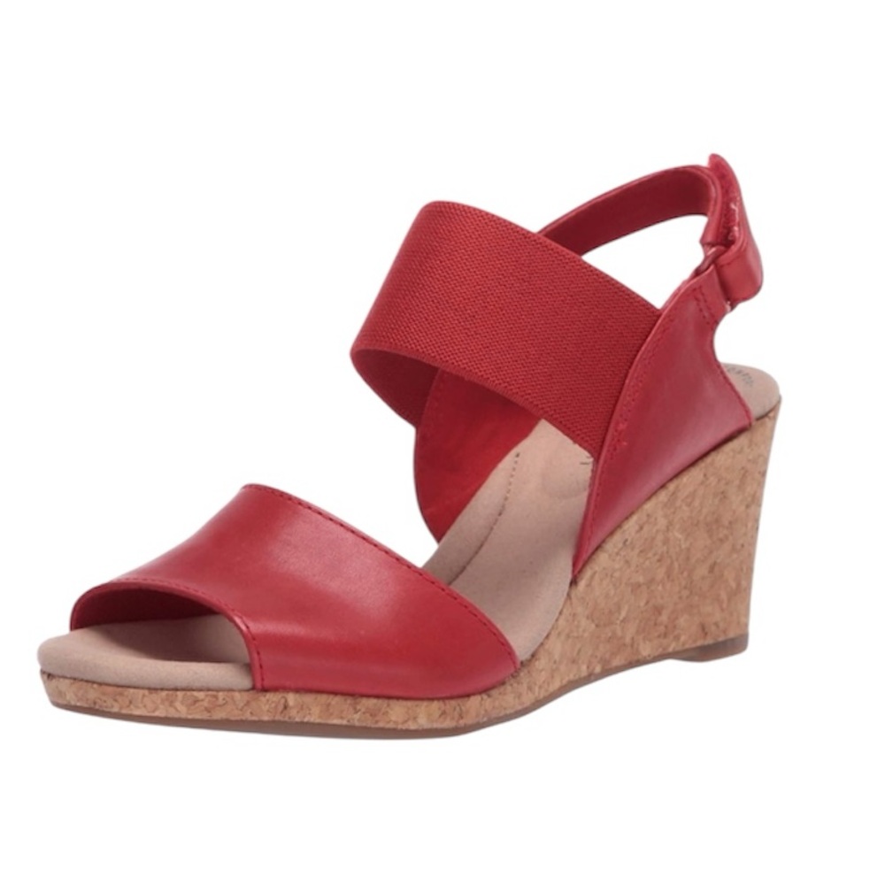 Clark’s Collection Lafley Lily red leather wedge adjustable sandals women’s 9